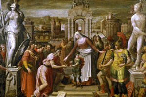 History of Artemis: The presentation of the book and the sword by Antoine Caron (artist of Beauvais) by Unknown